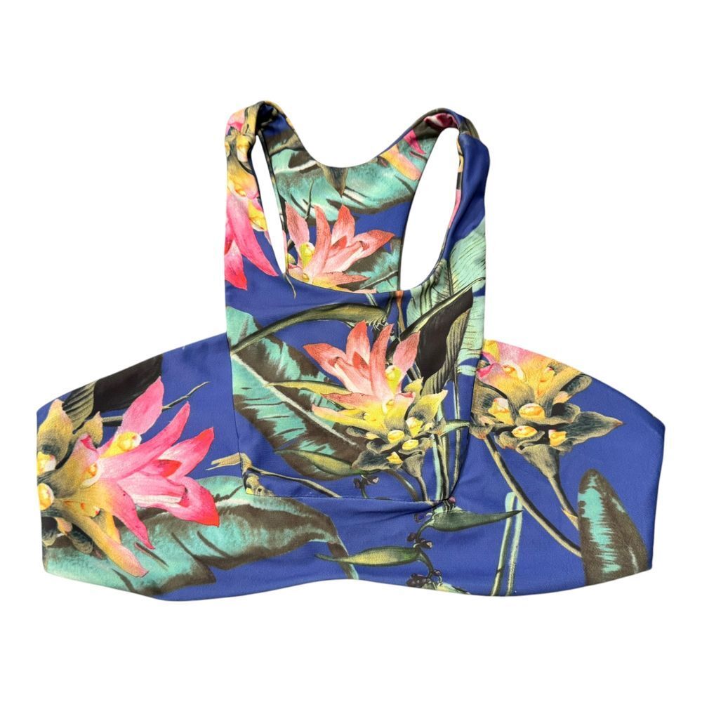 Stone Fox Swimsuit Bikini Top Floral‎ Print Blue Swimwear Medium Racerback